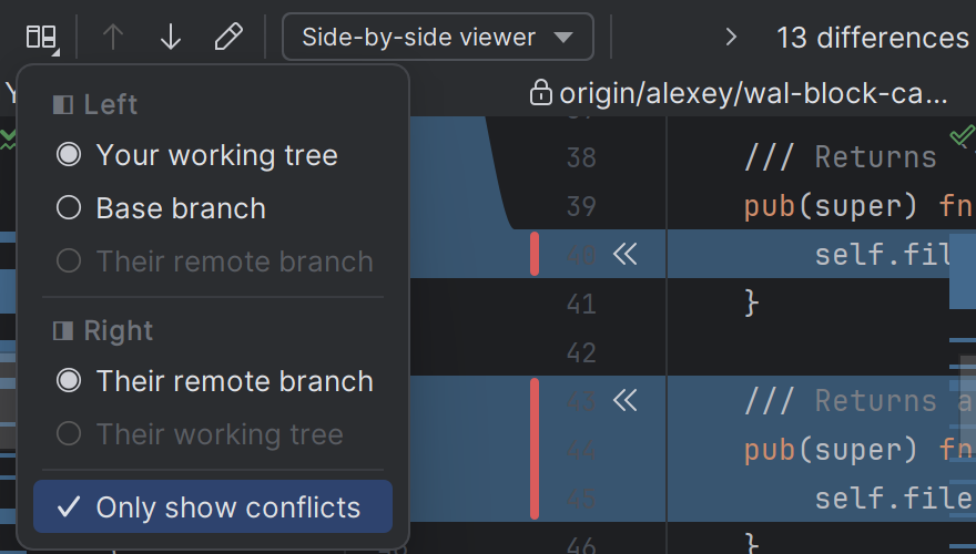 Diff view options in JetBrains