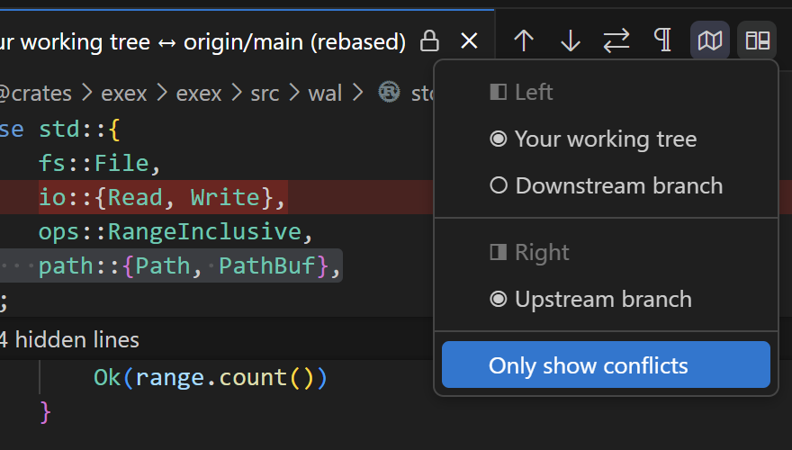 Diff view options in VSCode