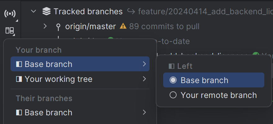 Your branch view options in JetBrains