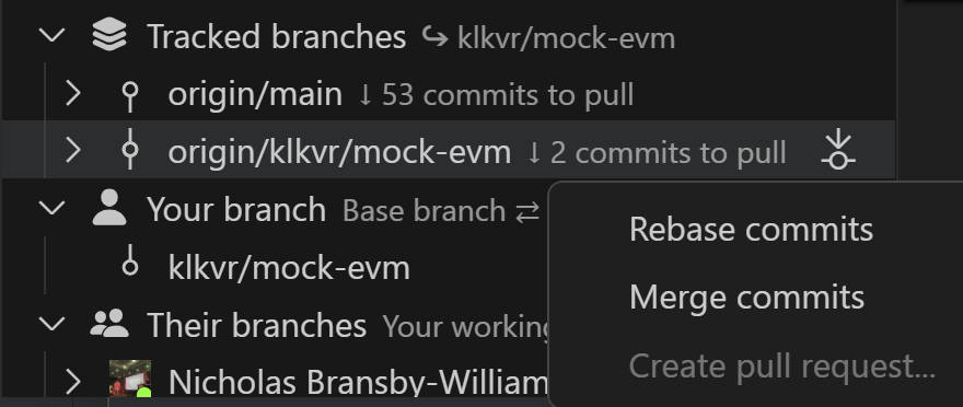 Pull commits popup in VS Code
