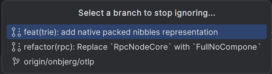 Stop ignoring a branch in Jetbrains
